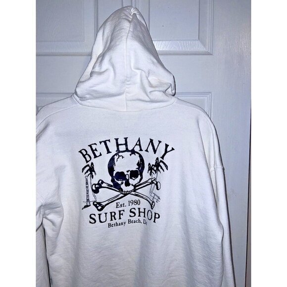 BETHANY SURF SHOP White Spellout Logo Hooded Sweatshirt Sz M (38-40) - Picture 2 of 9